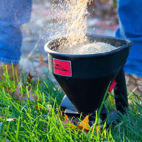 Brinly all-season-use supports ice melt, fertilizer, and seed applications.