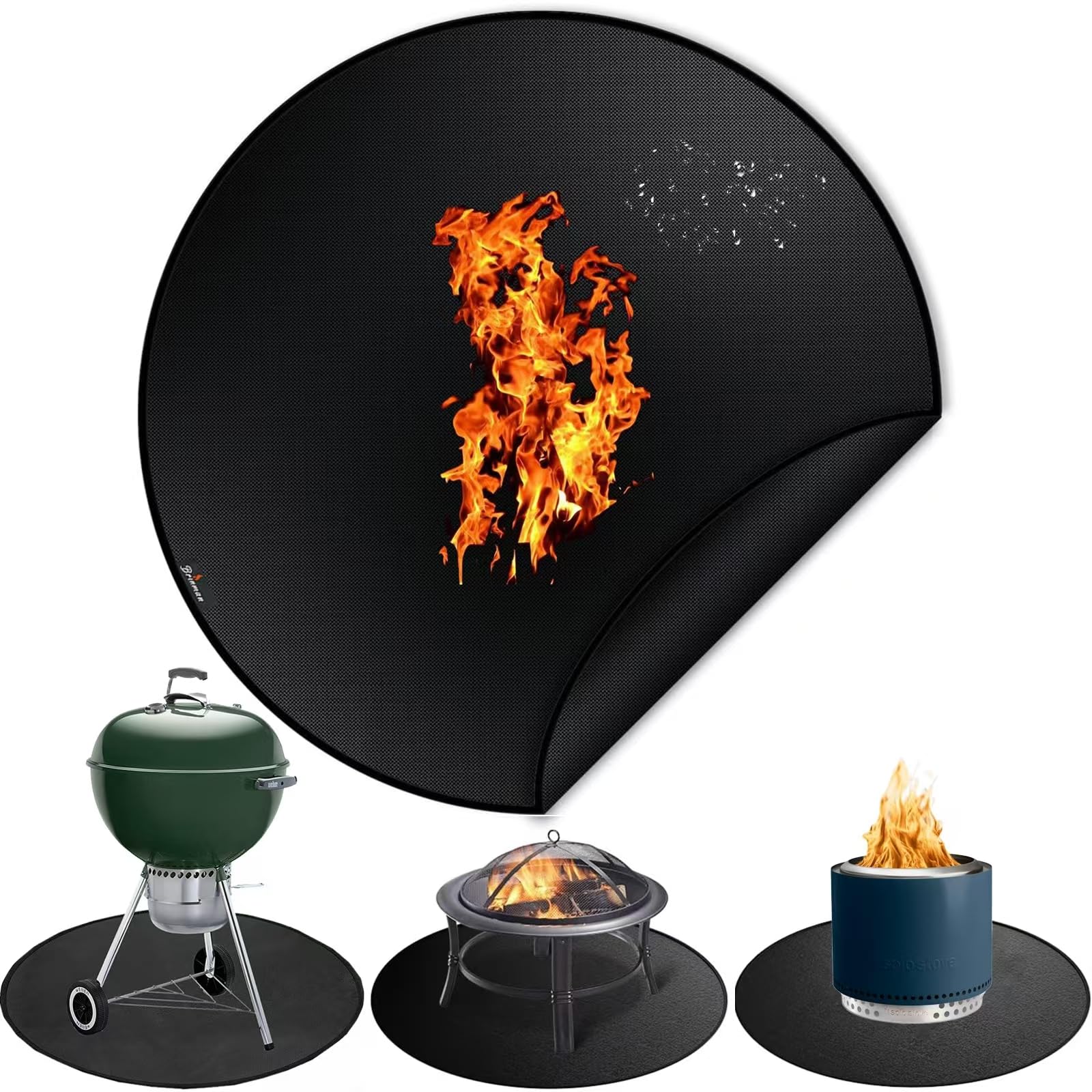 Brinman 40-inch mat under Solo Stove Bonfire protects the deck from embers