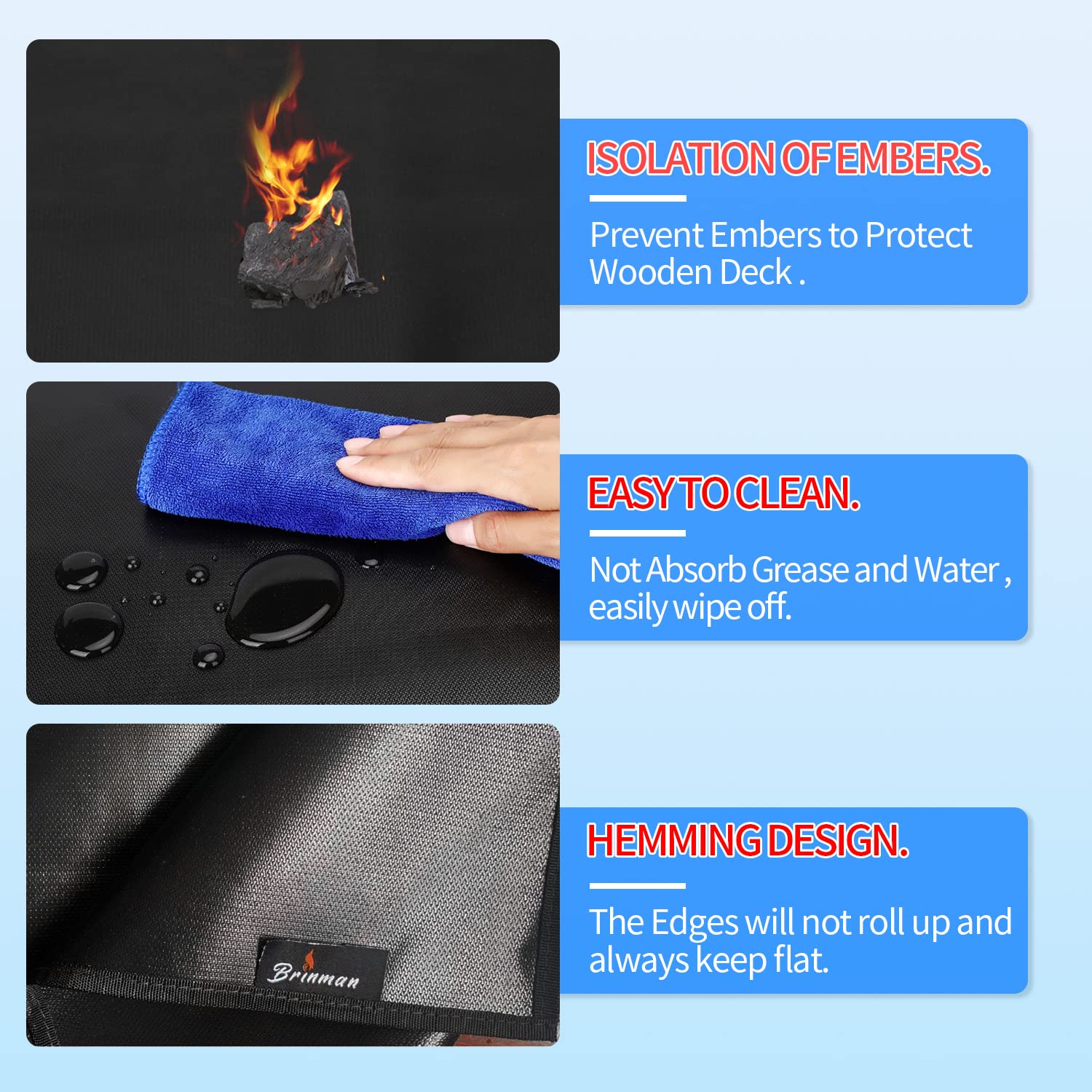 Brinman outdoor grill mat with waterproof backing keeps surfaces clean.