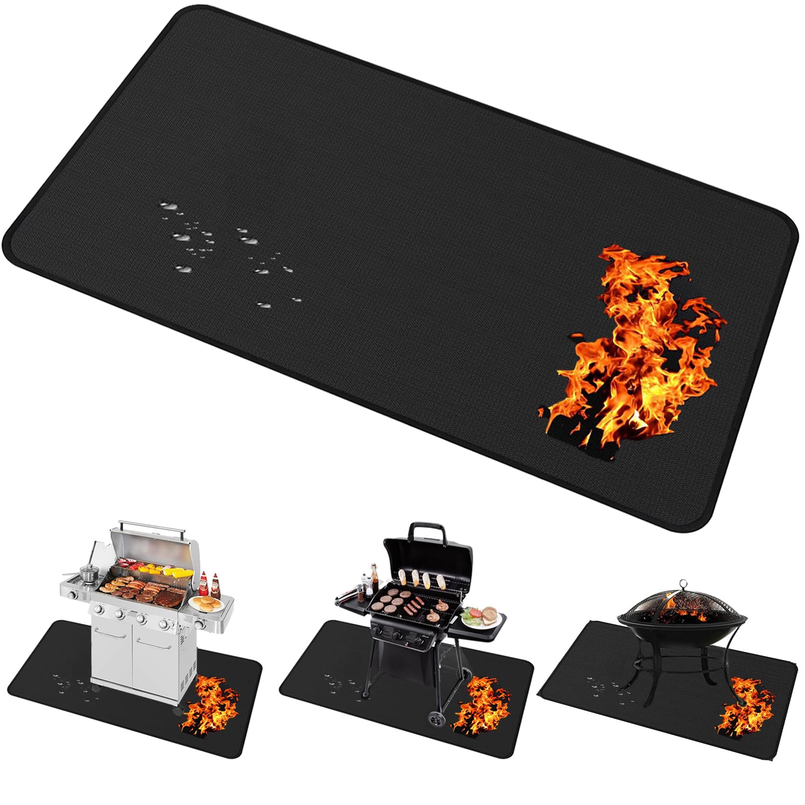 Brinman under grill mat protects deck from embers and grease.