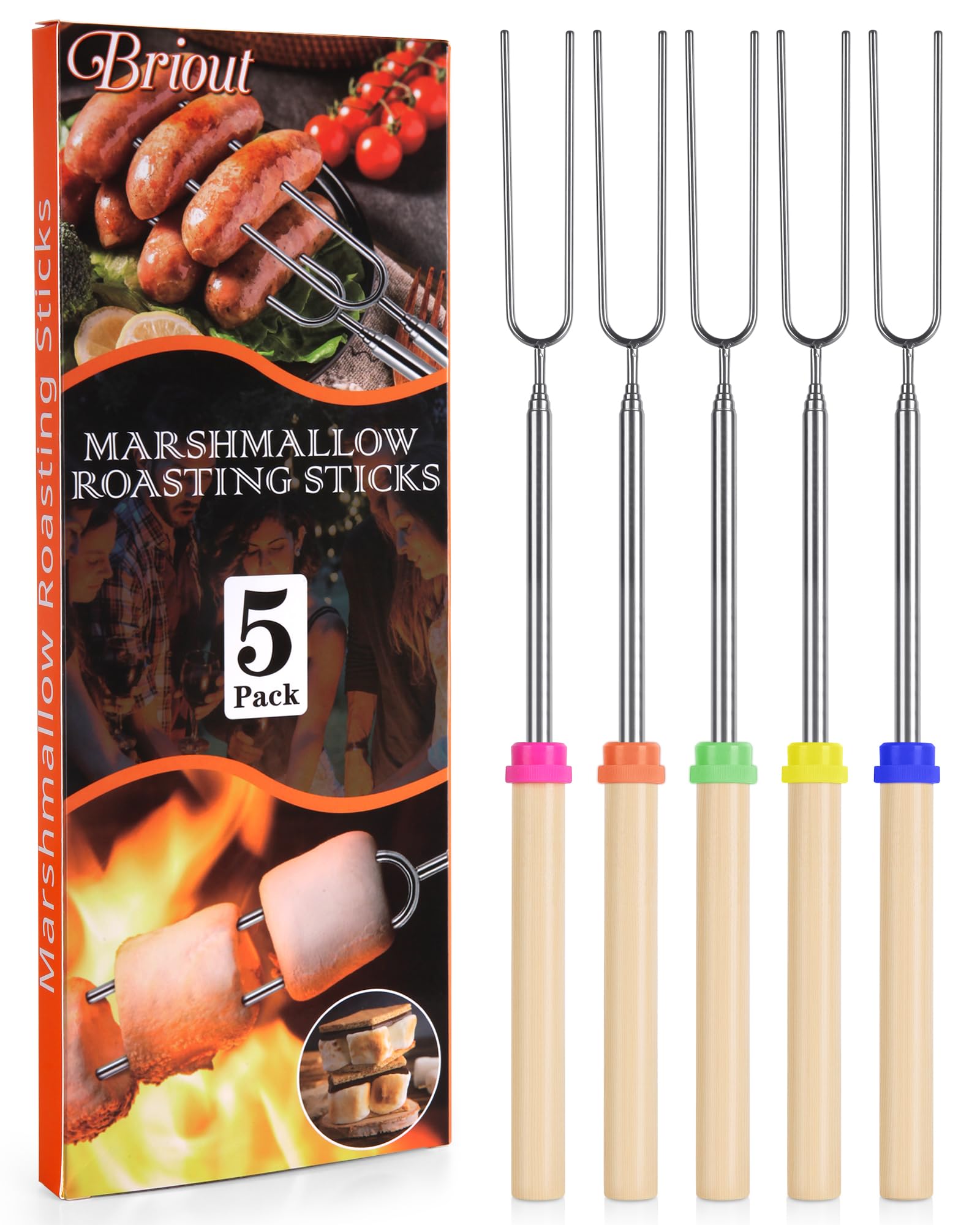 BRIOOUT marshmallow roasting sticks extended handle for safe campfire roasting.