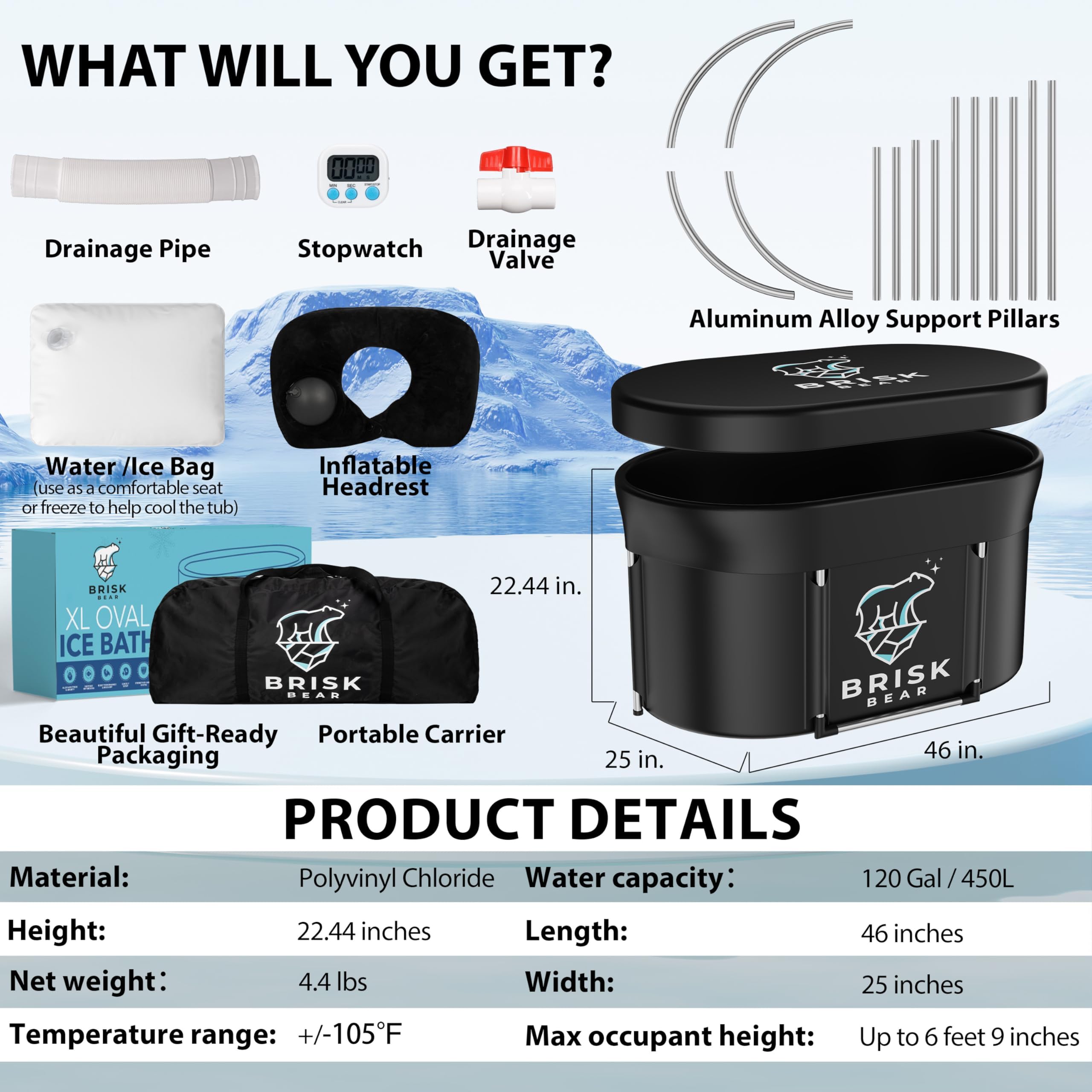 Brisk Bear XL Oval Ice Bath Tub carrying bag makes transport easy.