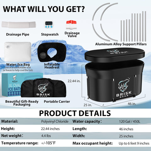 Brisk Bear XL Oval Ice Bath Tub carrying bag makes transport easy.