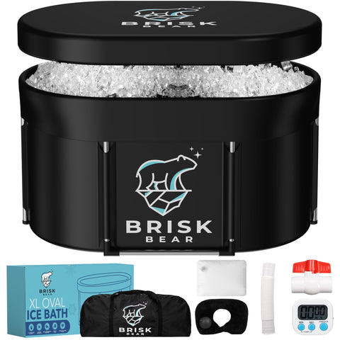 Brisk Bear XL Oval Ice Bath Tub with cover protects during storage.