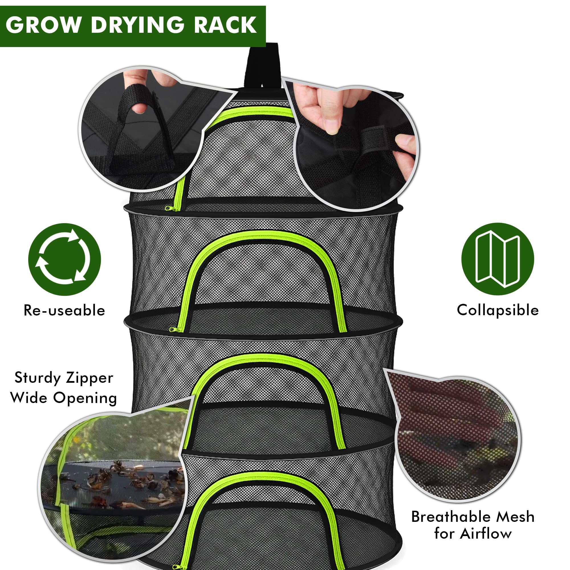 BRIVADO 18-inch diameter drying rack with ample spacing for large harvests.
