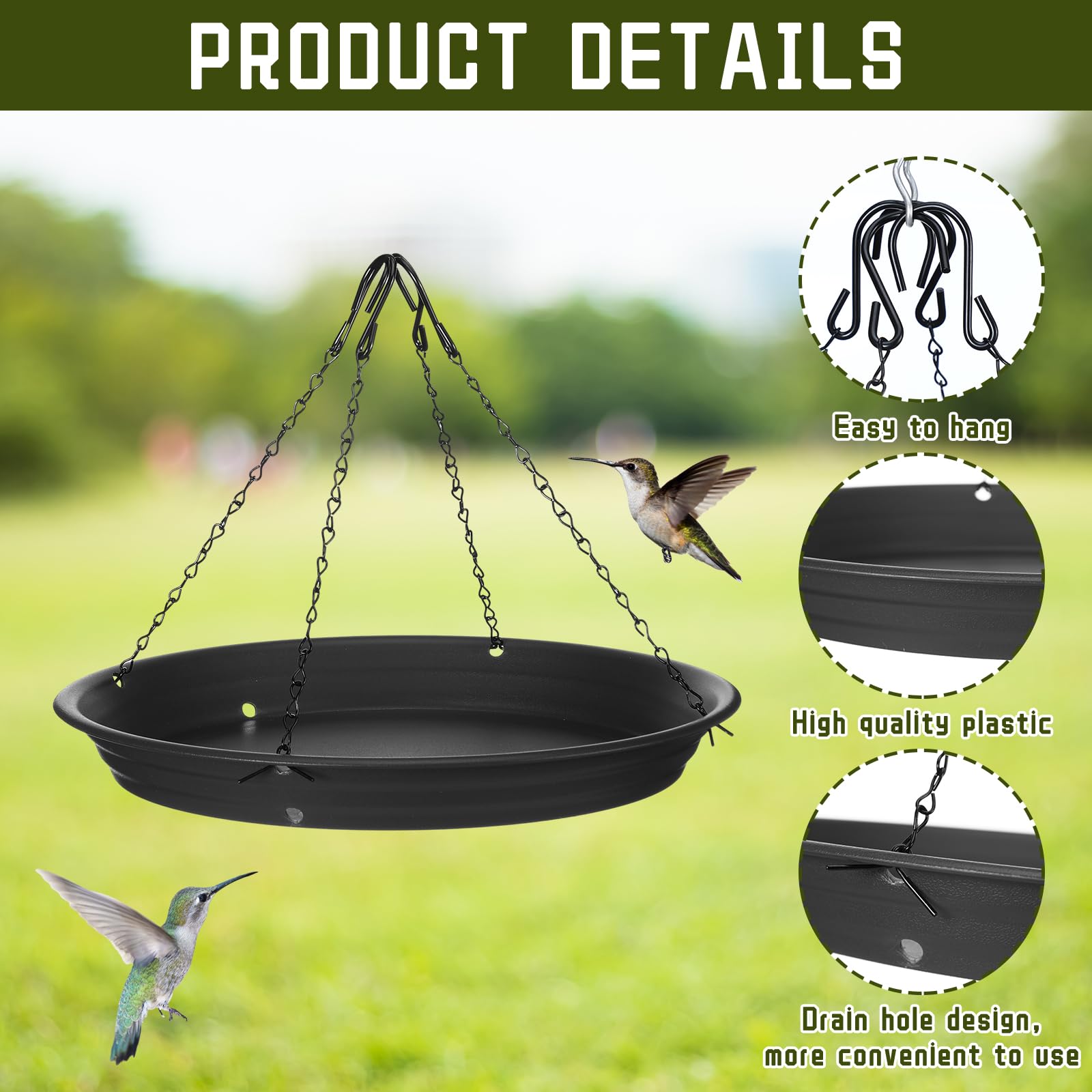 Briwooody black hanging tray with sturdy S-hook securely attaches to feeders.