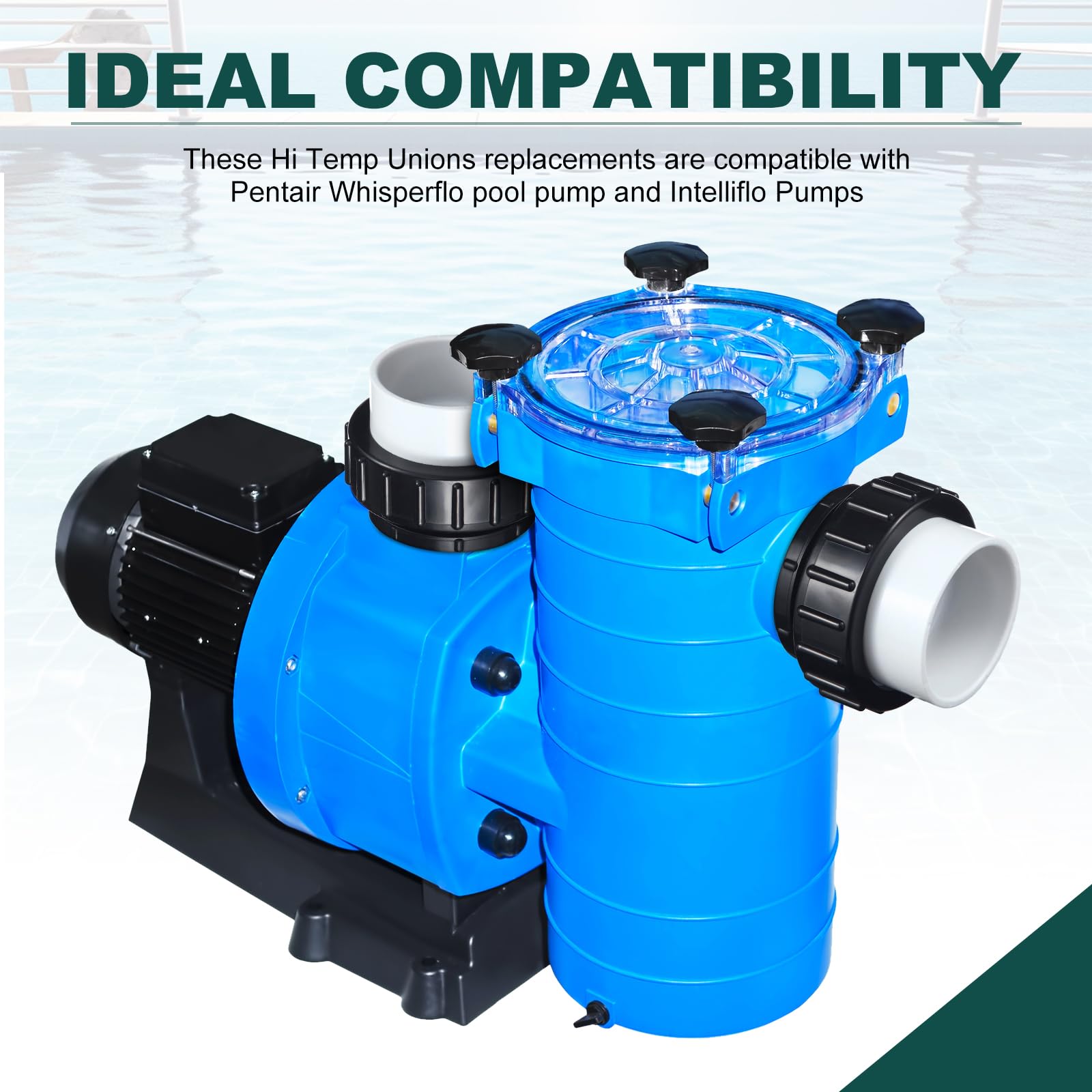 Briwooody pool pump unions featuring a simple dismantling middle nut