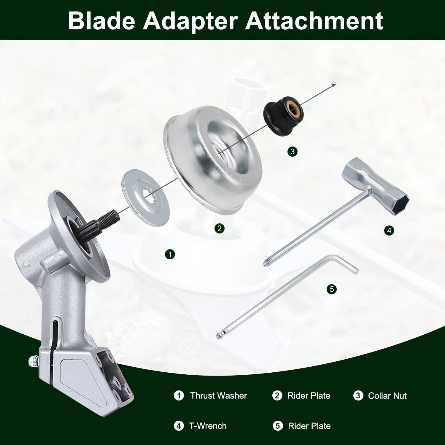 Brlyeeanze blade adapter collar nut enabling quick, secure assembly.