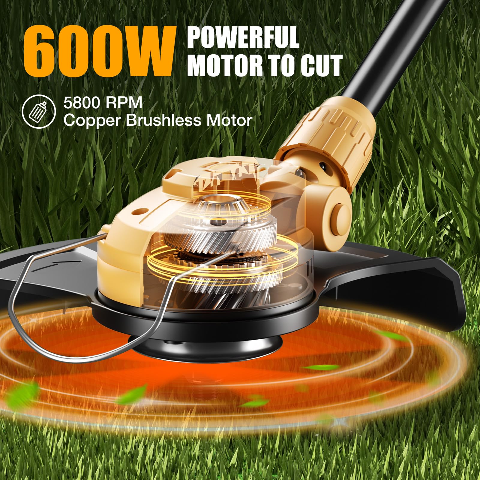 Brngeqi weed wacker includes metal blade and saw disc attachment.