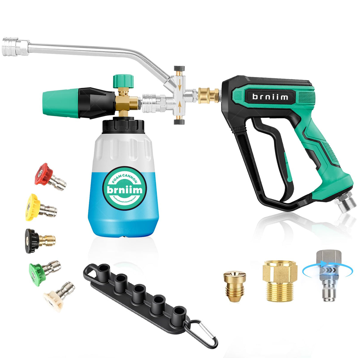BRNIIM pressure washer gun with foam cannon for quick, thorough car washing.