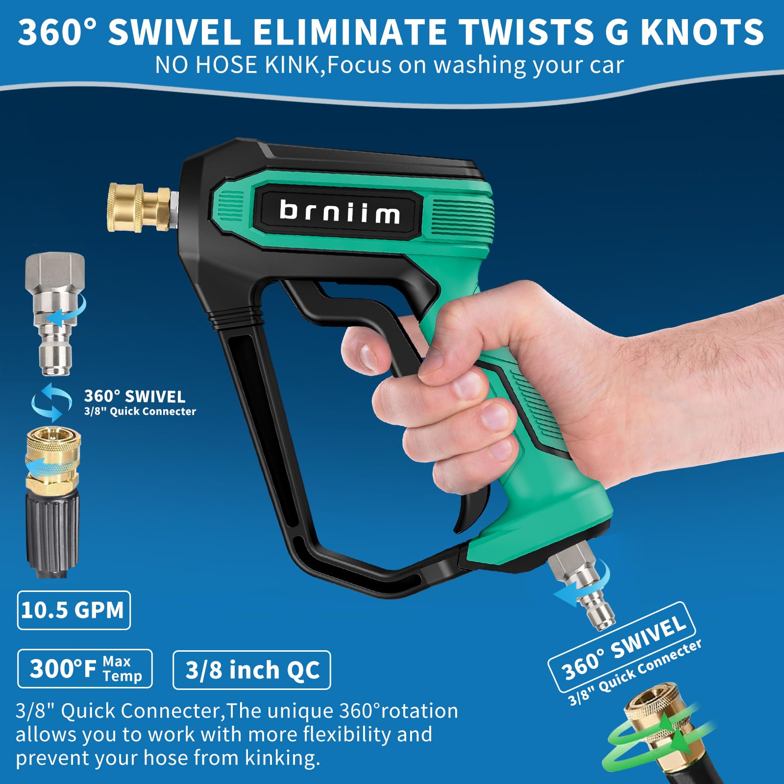 BRNIIM 3/8-inch quick connect for versatile compatibility with washers.