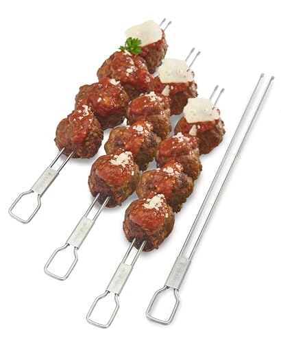 2-prong design prevents spinning while flipping foods on the Broil King skewers.
