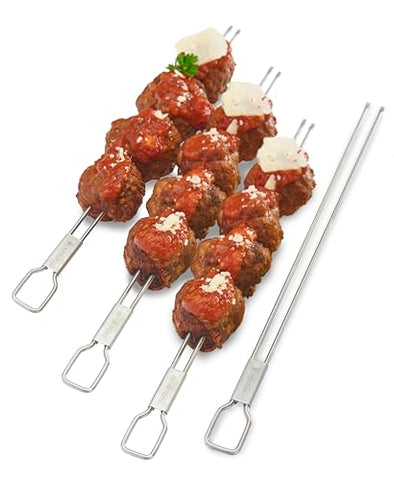 2-prong design prevents spinning while flipping foods on the Broil King skewers.