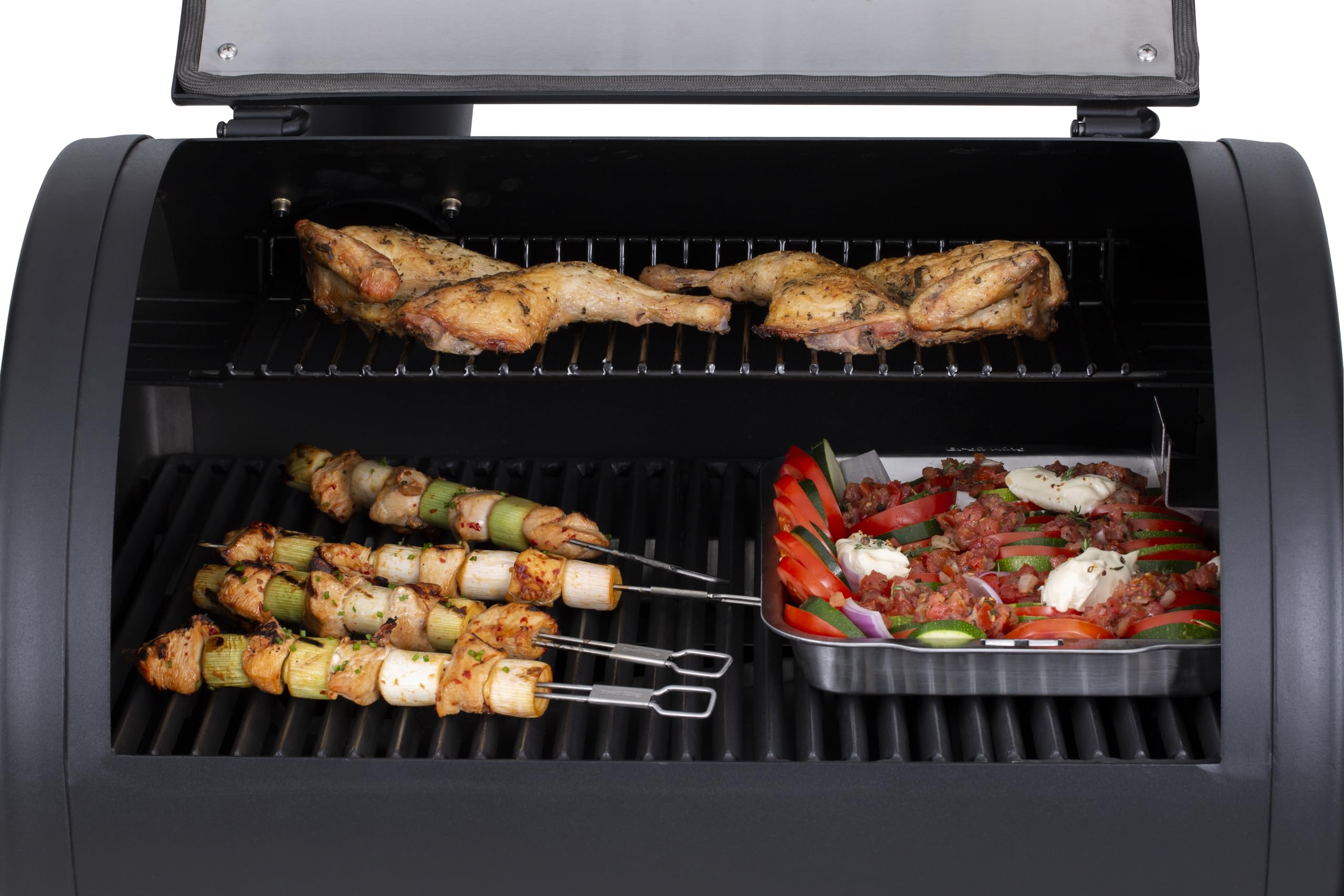 Close-up of durable stainless tips resisting bending on Broil King skewers.