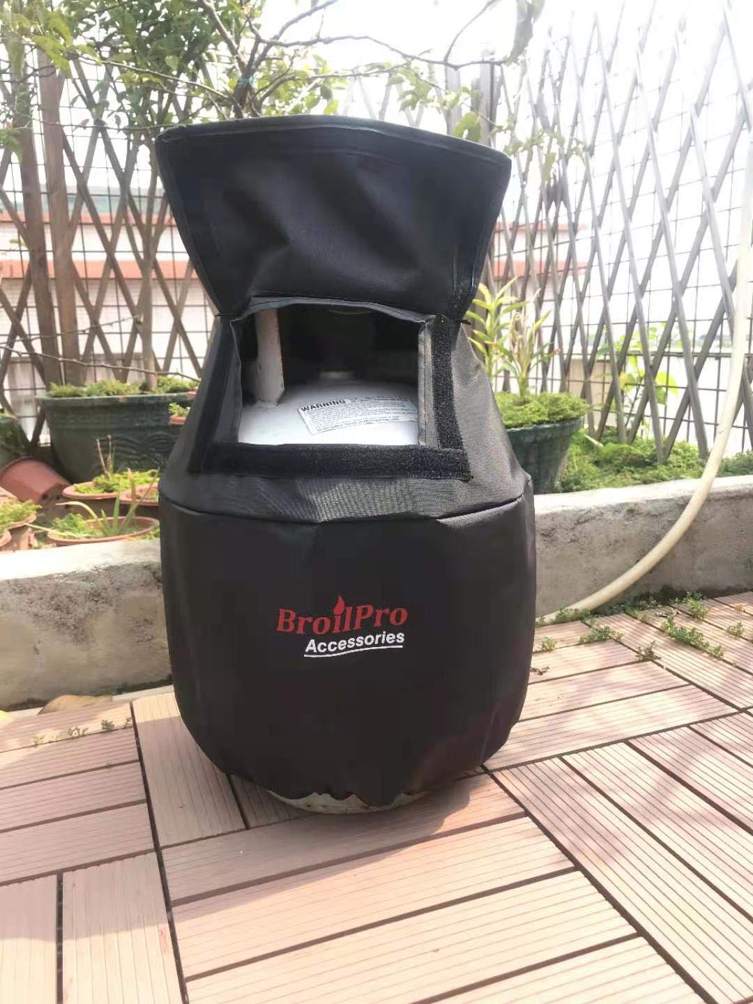 BroilPro propane tank cover height 17-5-inch demonstrates full coverage.