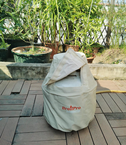 BroilPro Accessories propane tank cover on tank demonstrates easy connect design for quick setup
