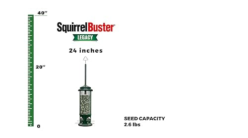 Brome Squirrel Buster Legacy, side view highlighting its 2.6 lb seed capacity for birds.