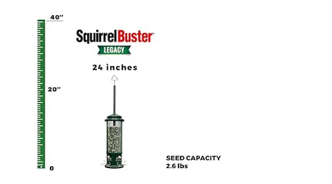 Brome Squirrel Buster Legacy, side view highlighting its 2.6 lb seed capacity for birds.