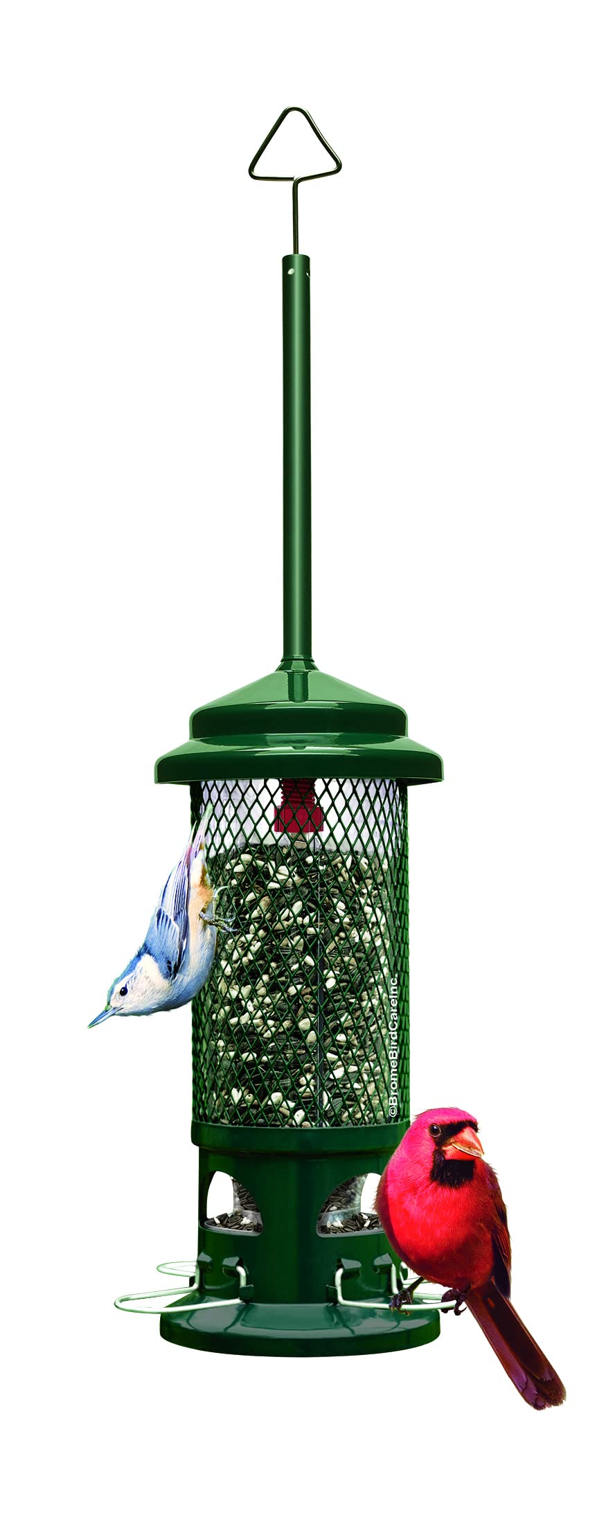 Brome Squirrel Buster Standard green feeder, side view, highlighting durable squirrel protection.