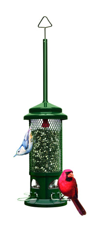 Brome Squirrel Buster Standard green feeder, side view, highlighting durable squirrel protection.