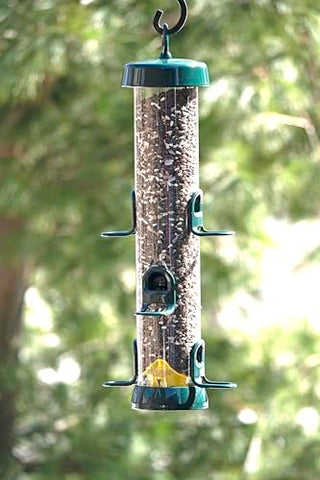 Brome Tube 200 feeder top opening shown for mess-free refilling.