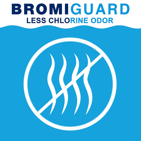 Close-up of BROMIGUARD tablets showing stabilized formula for spa sanitization.