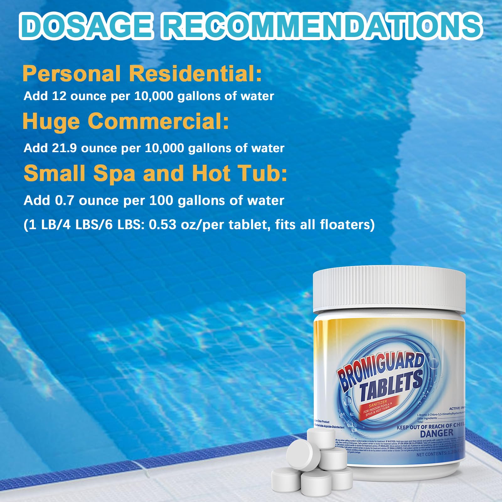 Packaging image highlighting 1.2 lb bromine supply for spas.