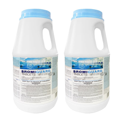 Spa and pool setup featuring BROMIGUARD bromine tablets