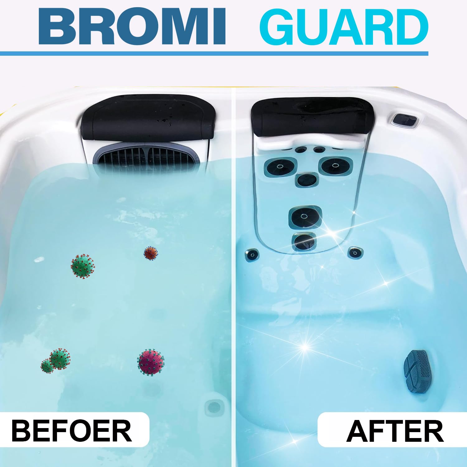 Bromiguard bromine tablets keep spa water gentle on skin and eyes.