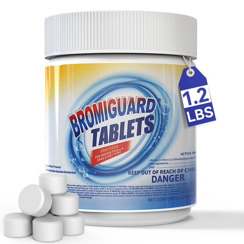 BROMIGUARD spa bromine tablets in 1-inch form for steady sanitation.