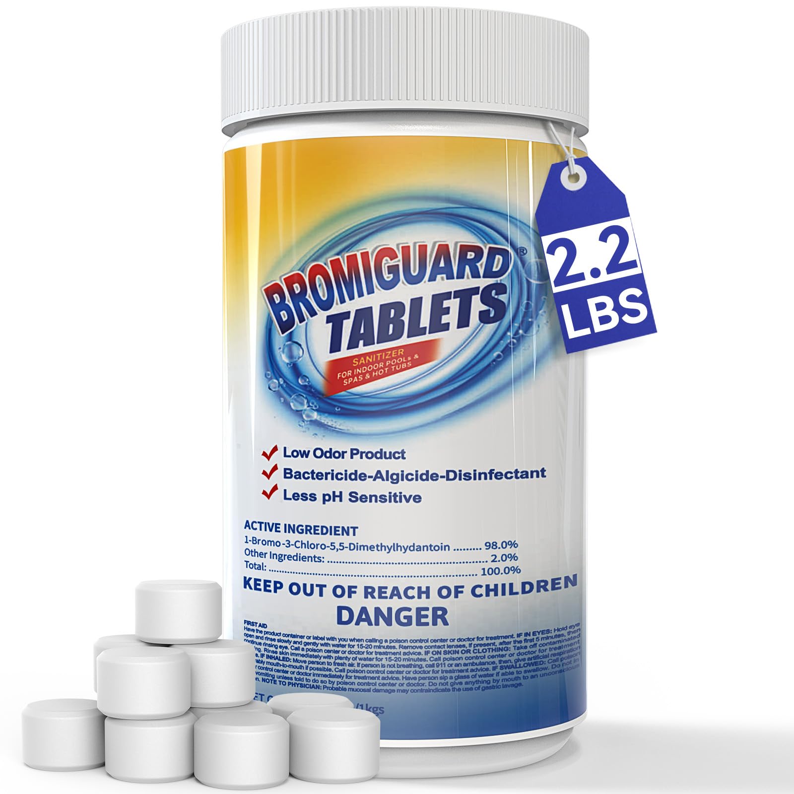 Bromiguard bromine tablets in a spa bag for stable hot tub sanitation.