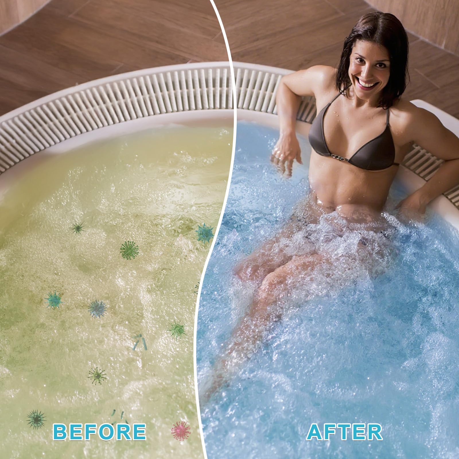 No chlorine odor with Bromiguard bromine tablets improving spa comfort.
