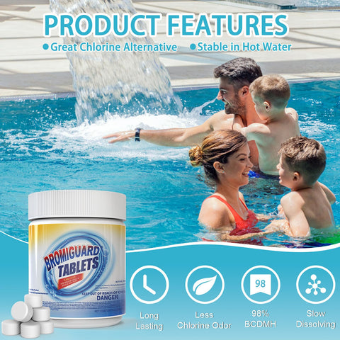 Clear spa water appearance after using BROMIGUARD bromine tablets.
