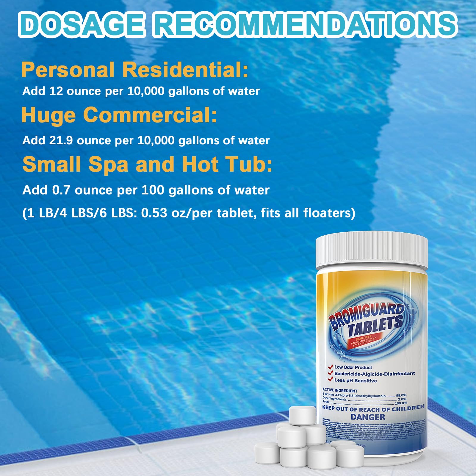 Spa water softened with Bromiguard bromine tablets for smoother soaking.