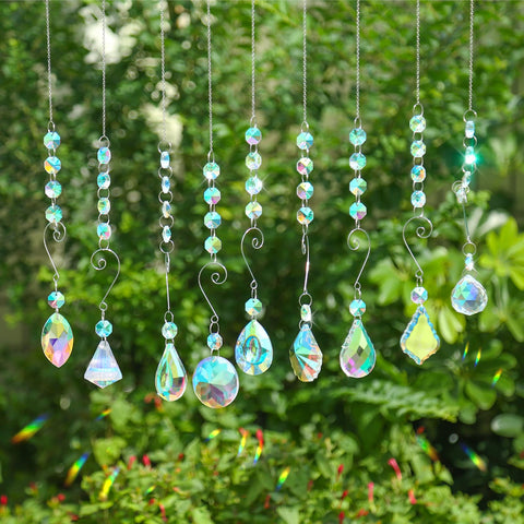 Bronlama crystal prisms with beads create shimmering reflections for bright inviting spaces