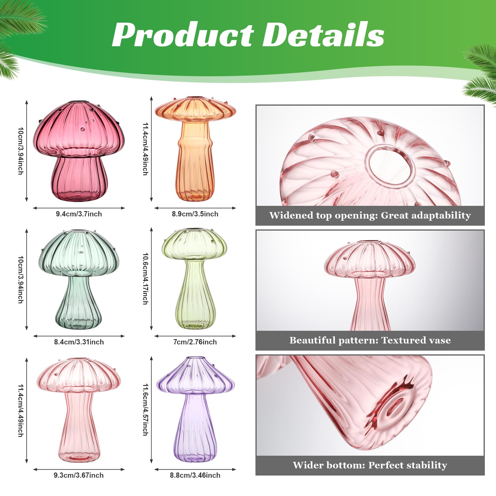 BROPGOD mushroom glass vase pink: vibrant mini terrarium for herbs or cuttings on shelves.