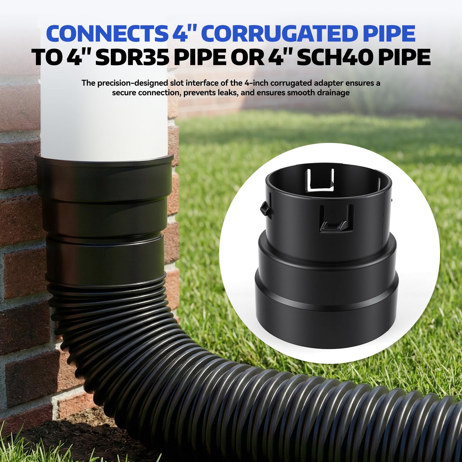 BROQIXIN adapter offers universal compatibility with SDR 35 and SCH 40 pipes.