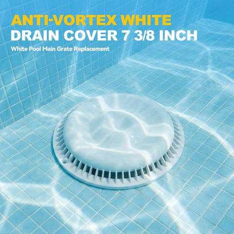 BROQIXIN white drain cover installation view for standard 7-3/8 inch sump.