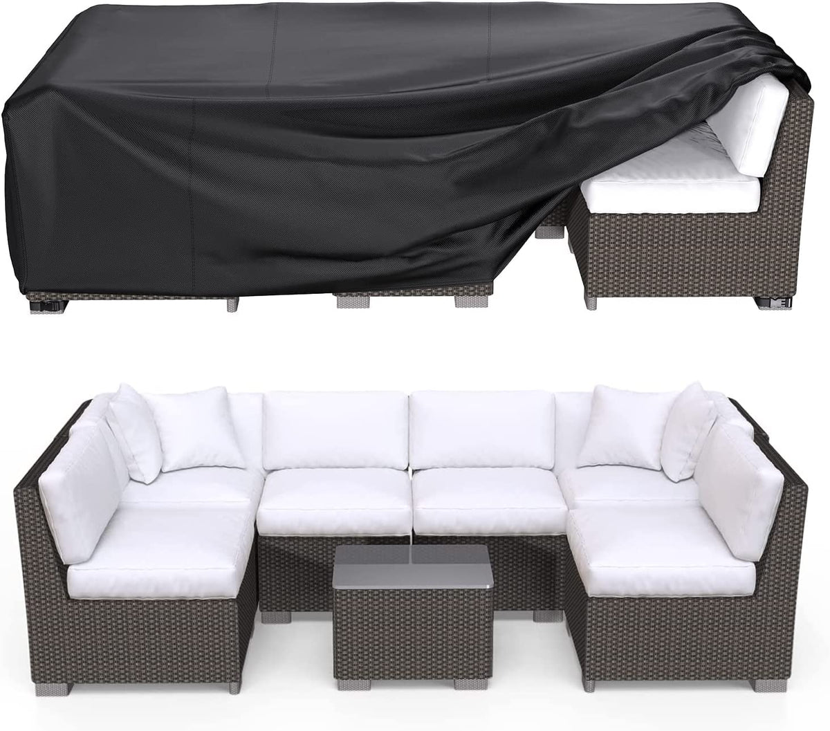 BROSYDA patio cover highlights waterproof seams protecting outdoor furniture.
