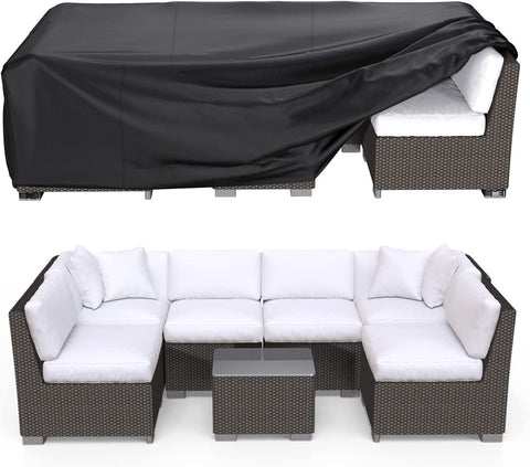 BROSYDA patio cover highlights waterproof seams protecting outdoor furniture.