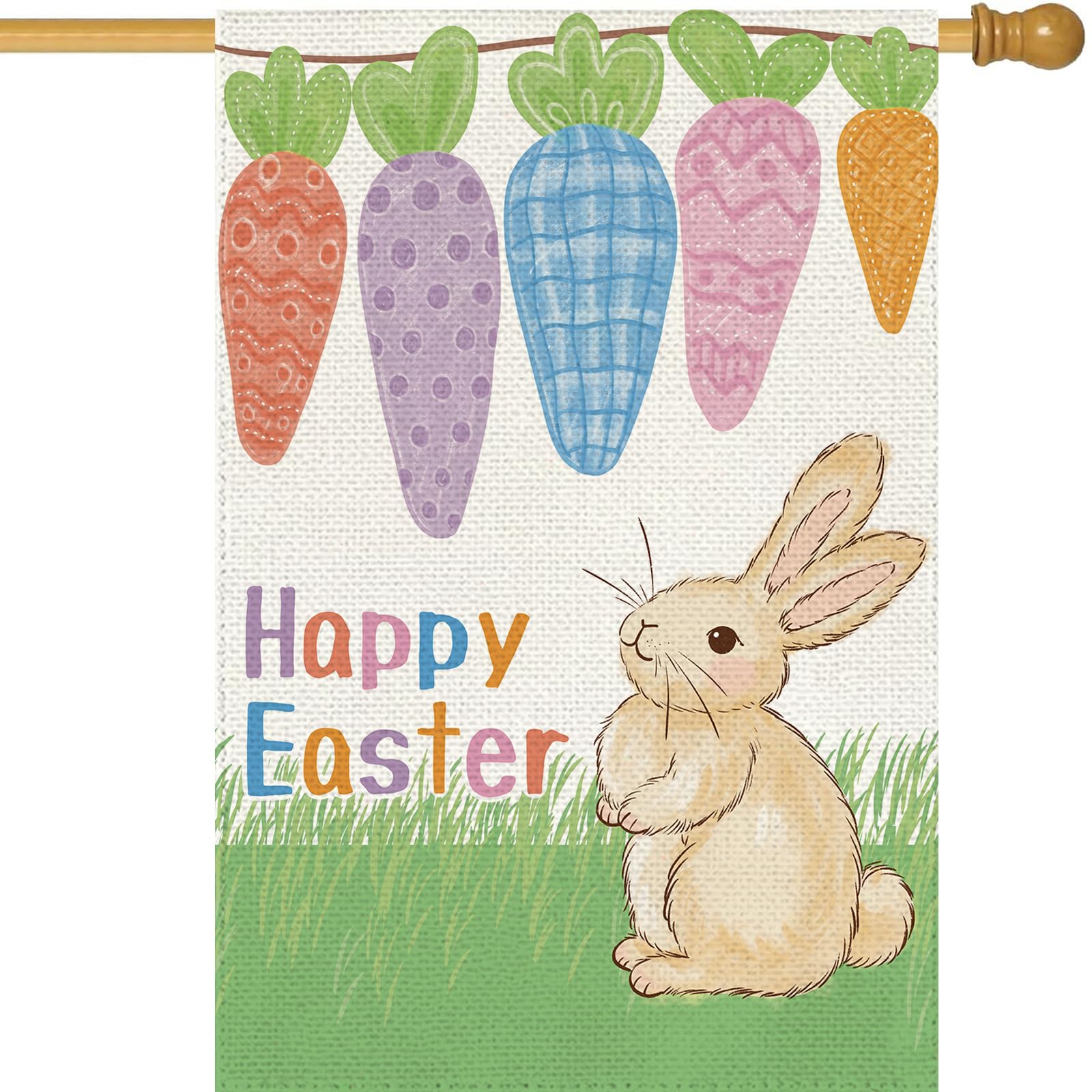BRRSSIO Easter flag with carrot and rabbit motif for durable outdoor yard decor.