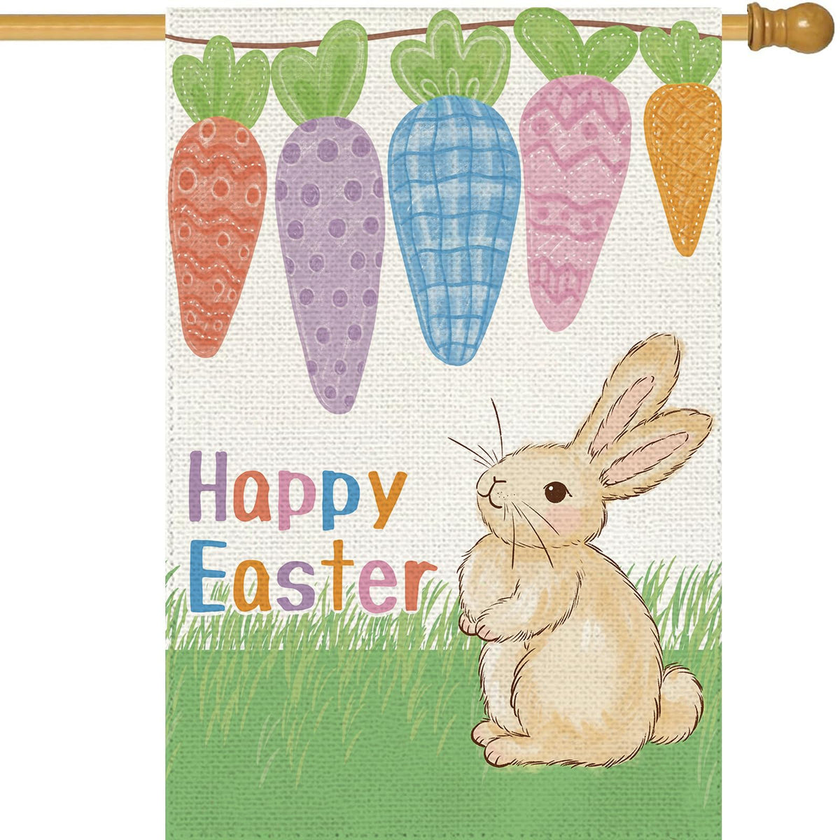 BRRSSIO Easter flag with carrot and rabbit motif for durable outdoor yard decor.