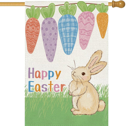 BRRSSIO Easter flag with carrot and rabbit motif for durable outdoor yard decor.