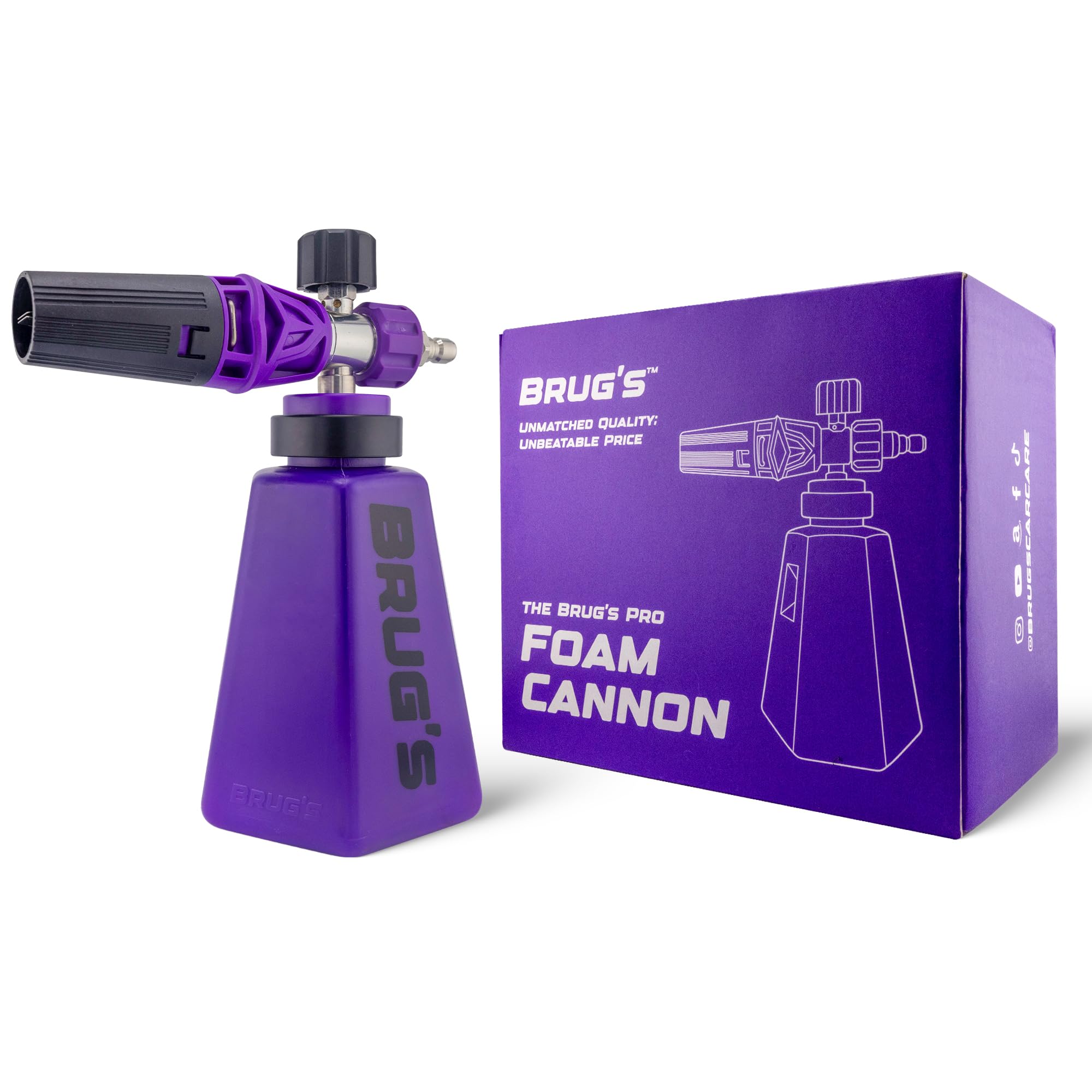 Brug's Pro Foam Cannon V2 in action delivering thick foam for a thorough car wash.
