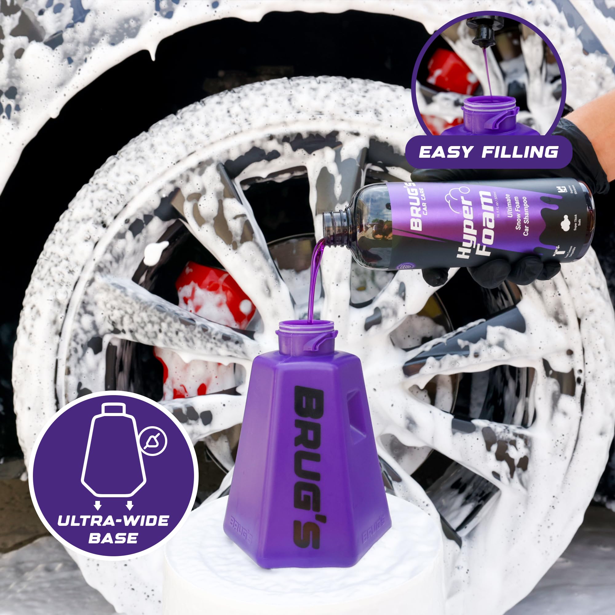 Brug's Pro Foam Cannon V2 features a wide neck bottle for easy refilling.