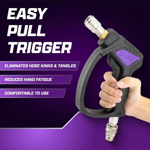 Brug's Pro Swivel Gun 360-degree swivel to prevent hose tangles during washing.