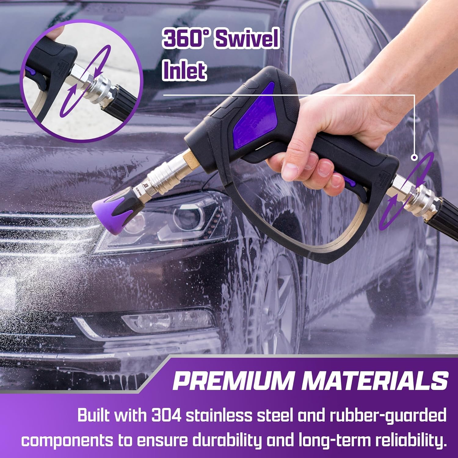 Brug's Pro Swivel Gun quick-connect adapters ensure universal hose compatibility.