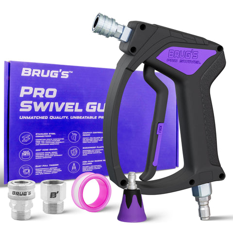 Brug's Pro Swivel Gun V2.0 front view highlighting compact, ergonomic design for precise control.