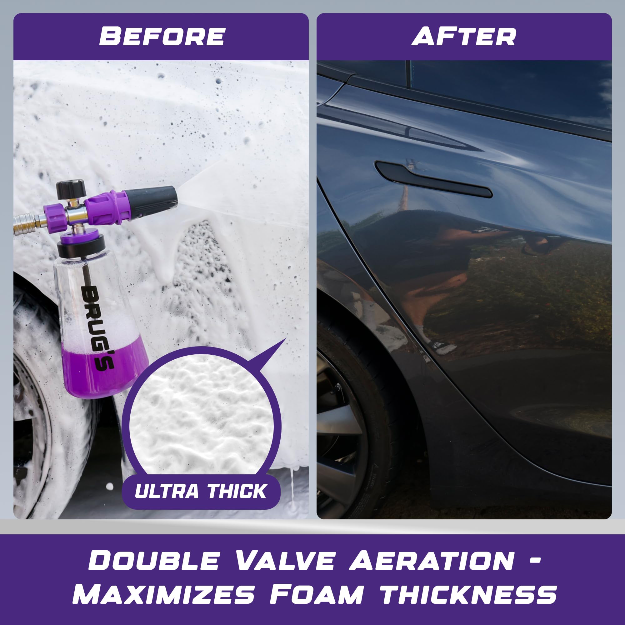 Brug's Pro Foam Cannon wide-neck bottle enables quick, spill-free loading.