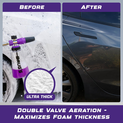 Brug's Pro Foam Cannon wide-neck bottle enables quick, spill-free loading.